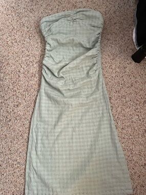 Free People Strapless Sage Green Ruched Midi Dress